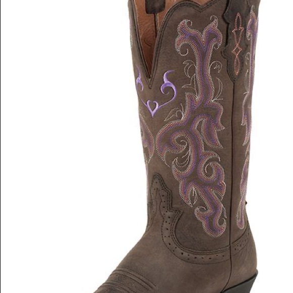 Justin Women”s Stampede Chocolate Puma Western Cowgirl Boots Purple Heart 6.5B - Picture 4 of 15